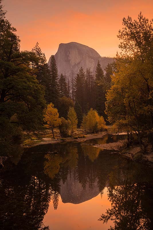 Fall Sunrise at Sentinel Bridge With Half Dome in Background, Yosemite National Park, California