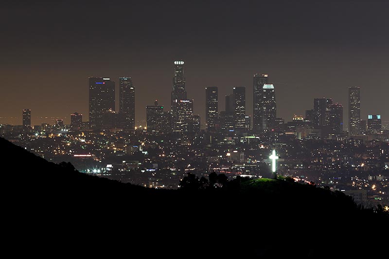 Cross on Cahuenga and Downtown Los Angeles, Hollywood Hills, California